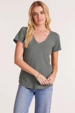 Tops*bobi Los Angeles V-NECK JERSEY TEE DK SAGE