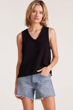 Tanks*bobi Los Angeles V-NECK RAW EDGE TANK BLACK