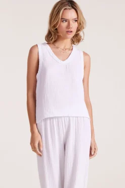 Tanks*bobi Los Angeles V-NECK RAW EDGE TANK WHITE