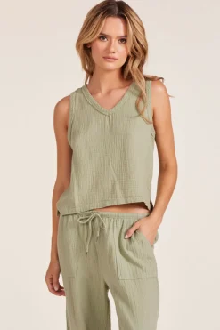 Tanks*bobi Los Angeles V-NECK RAW EDGE TANK JUNIPER