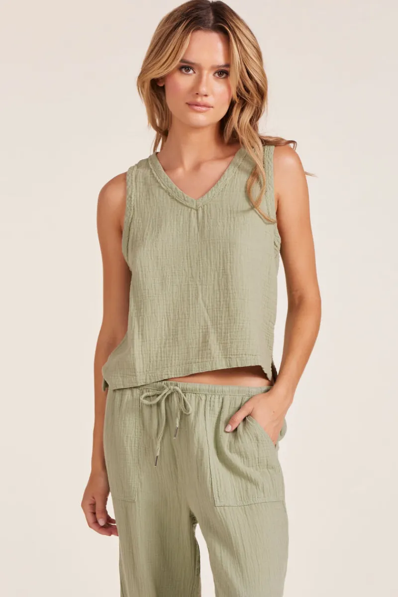 Tanks*bobi Los Angeles V-NECK RAW EDGE TANK JUNIPER