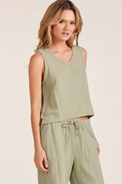 Tanks*bobi Los Angeles V-NECK RAW EDGE TANK JUNIPER