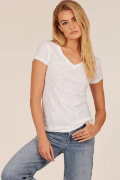 Tops*bobi Los Angeles V-Neck Short Sleeve Tee White