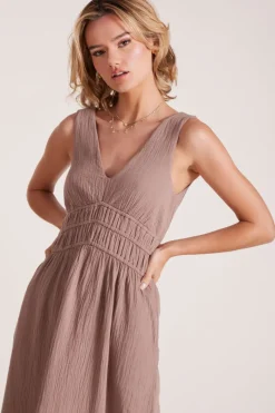 Dresses*bobi Los Angeles VNECK SMOCKED TANK DRESS EARTHY
