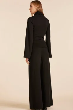 Bottoms*bobi Los Angeles WIDE LEG DRAPED MODAL JERSEY PANT BLACK