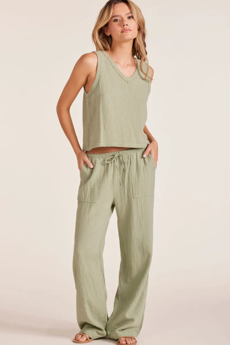 Bottoms*bobi Los Angeles WIDE LEG SMALL WAISTBAND PANT JUNIPER