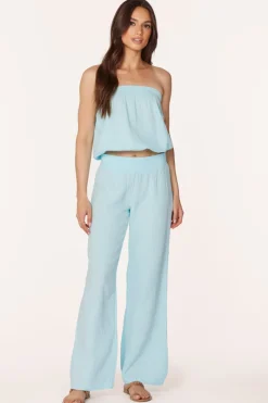 Bottoms*bobi Los Angeles WIDE LEG SMOCKED WAIST PANT BLU BEACH