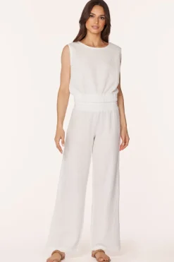 Bottoms*bobi Los Angeles WIDE LEG SMOCKED WAIST PANT CREAM