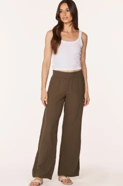 Bottoms*bobi Los Angeles WIDE LEG SMOCKED WAIST PANT TROOPS