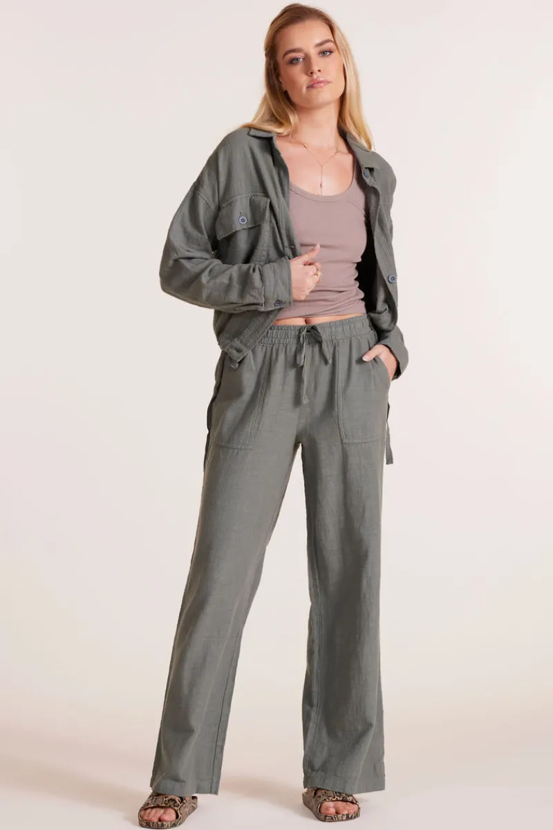 Bottoms*bobi Los Angeles WIDE LEG TIE WAIST PANT DK SAGE