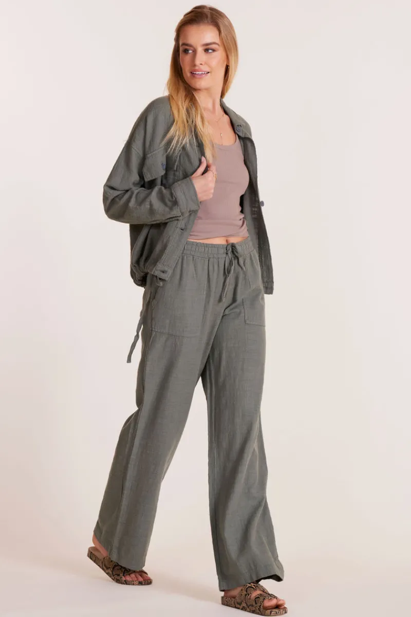 Bottoms*bobi Los Angeles WIDE LEG TIE WAIST PANT DK SAGE