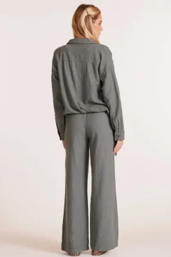 Bottoms*bobi Los Angeles WIDE LEG TIE WAIST PANT DK SAGE