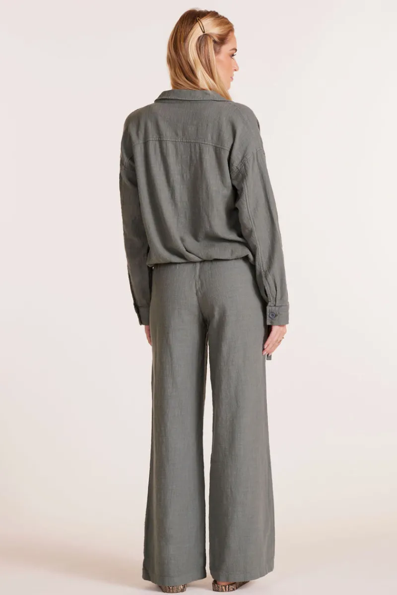 Bottoms*bobi Los Angeles WIDE LEG TIE WAIST PANT DK SAGE