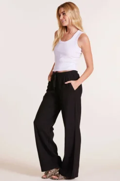 Bottoms*bobi Los Angeles WIDE LEG TIE WAIST PANT BLACK