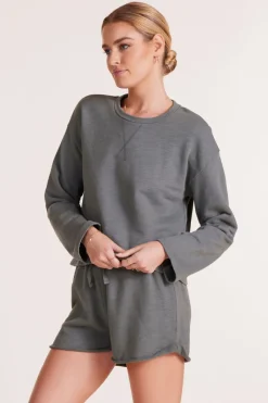 Tops*bobi Los Angeles WIDE SLEEVE BOXY SWEATSHIRT DK SAGE