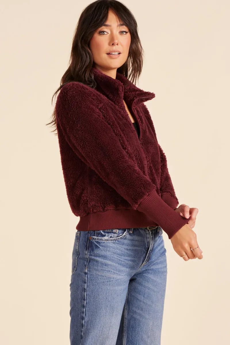Outerwear*bobi Los Angeles ZIP FRONT FUNNEL NECK JACKET WINE